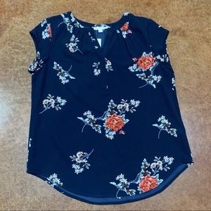 fun2fun Size Medium Blouse Navy Floral Print